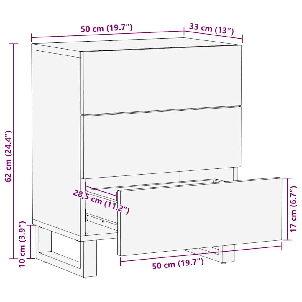 Sängbord svart 50x33x62 cm massivt mangoträ