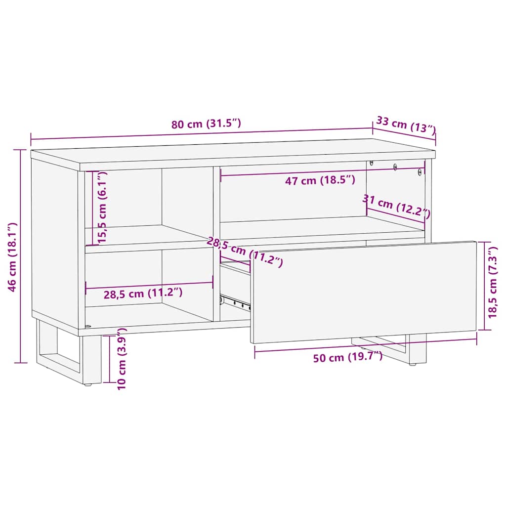 TV-Möbel Trä TV-Skåp med låda Brun 80 x 33 x 46 cm massivt mangoträ