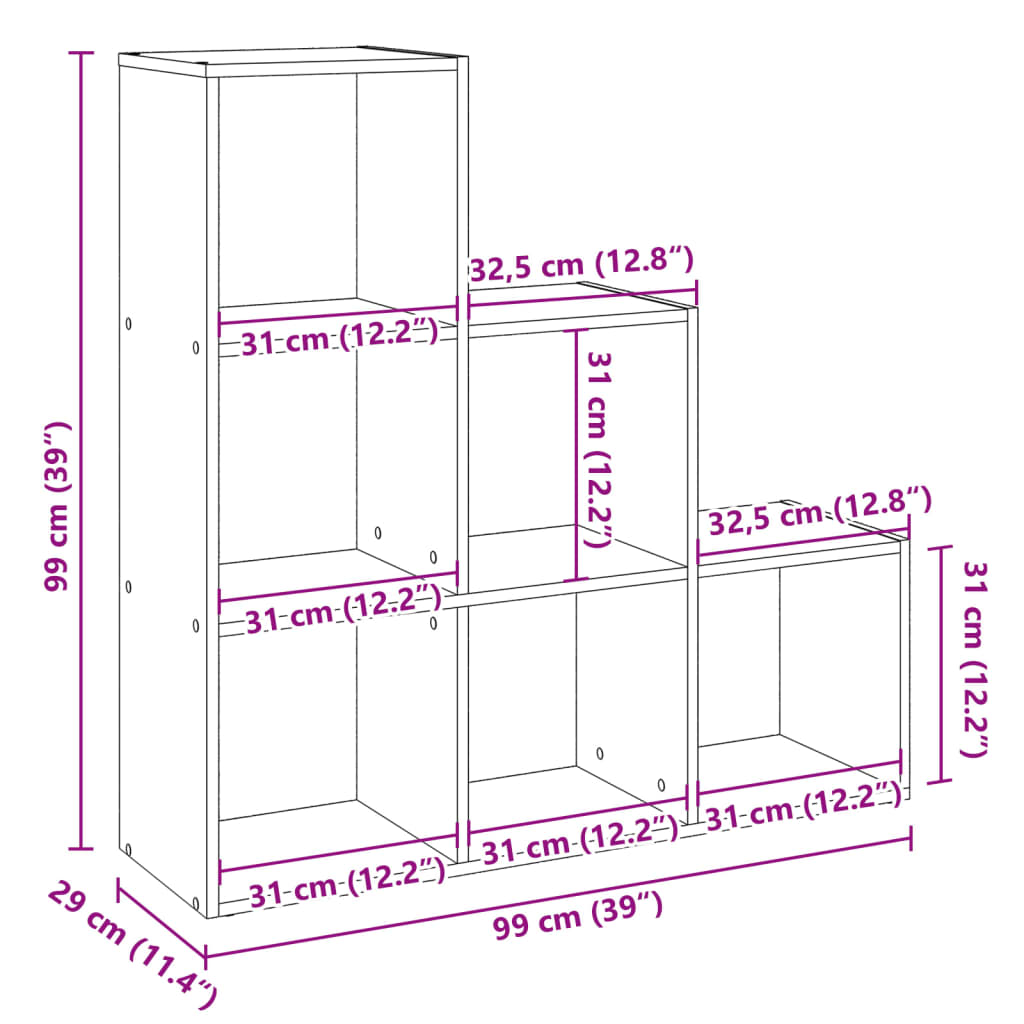 Bokhylla betonggrå Rumsavdelare 3 hyllplan 99x29x99 cm