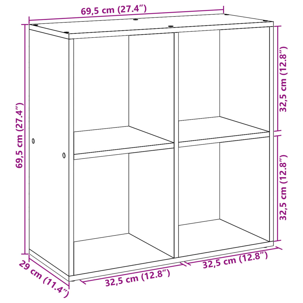 Kirjahylly/tilanjakaja valkoinen 69,5x29x69,5 cm puutavaraa