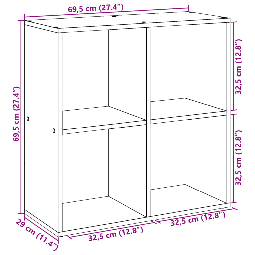 Kirjahylly/tilanjakaja musta 69,5x29x69,5 cm puutavaraa