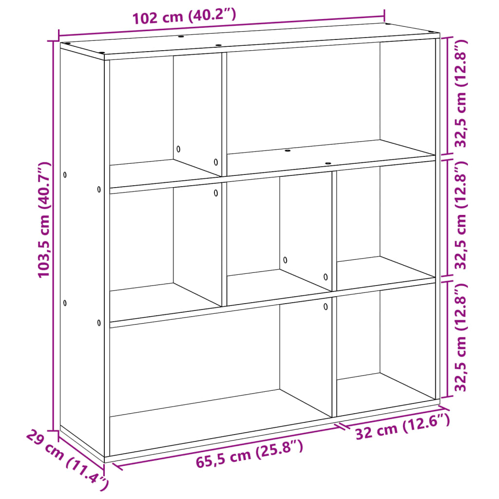 Kirjahylly/tilanjakaja musta 102x29x103,5 cm puutavaraa