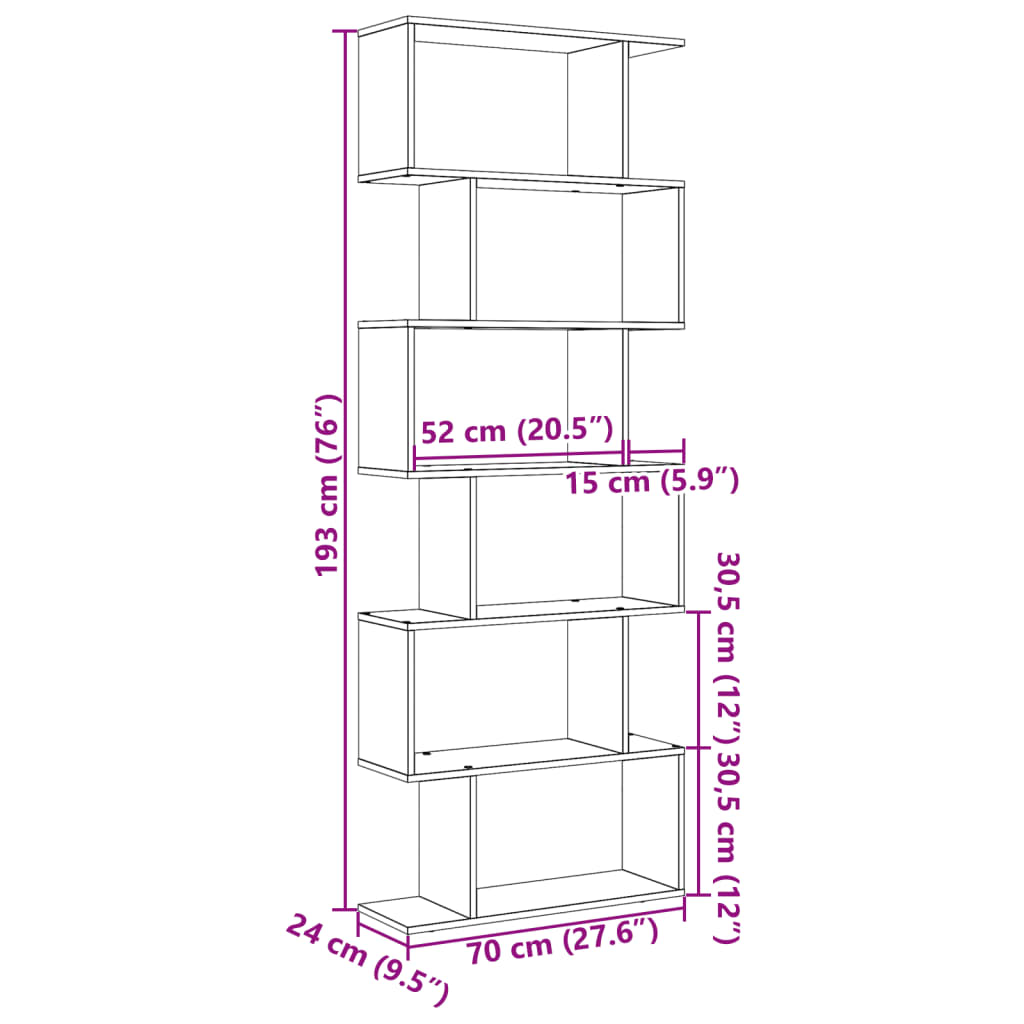 Bokhylla vit Rumsavdelare 6 hyllor 70x24x193 cm