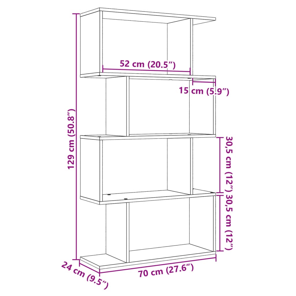 Kirjahylly/tilanjakaja 4 hyllyä musta 70x24x129cm