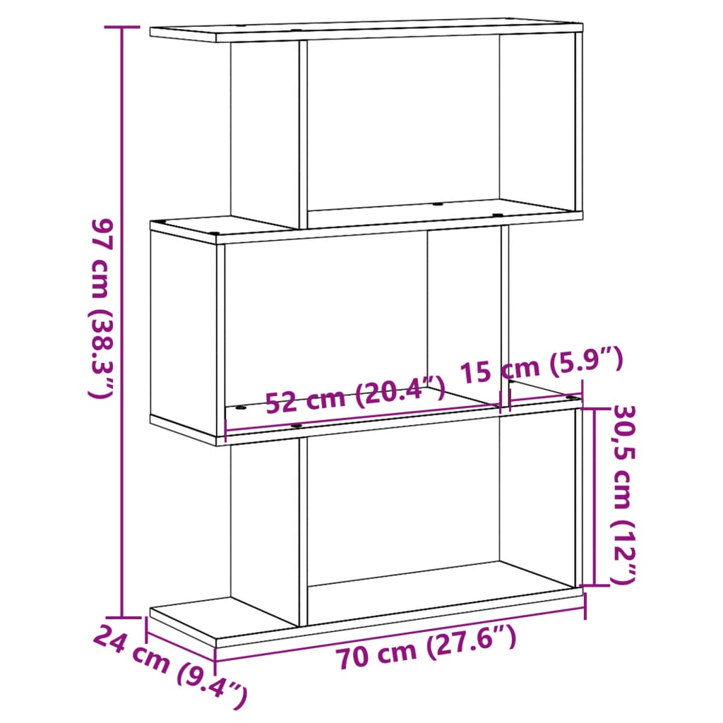 Kirjahylly/tilanjakaja 3 hyllyä musta 70x24x97 cm puutavara