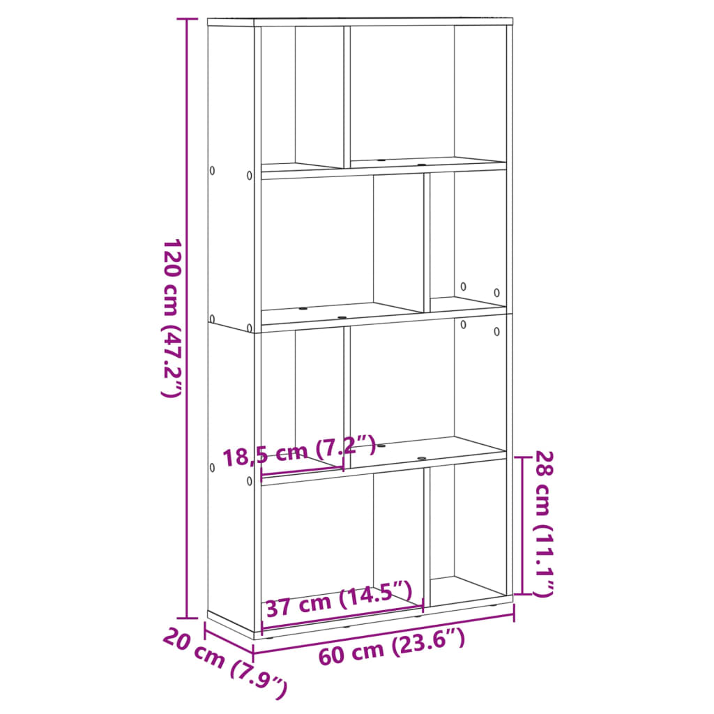 Kirjahylly musta 60x20x120 cm puutavaraa