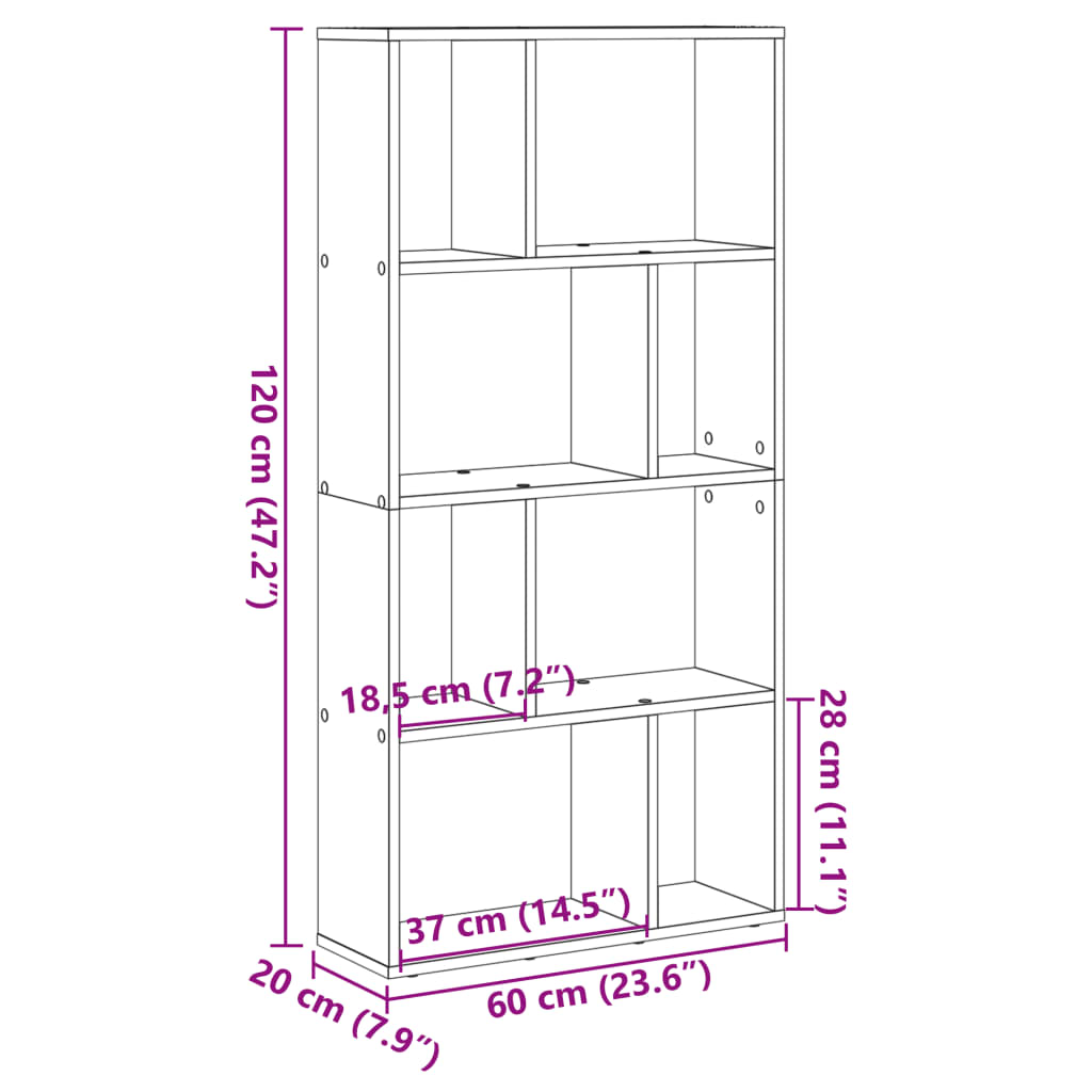 Kirjahylly betonin harmaa 60x20x120 cm puutavara