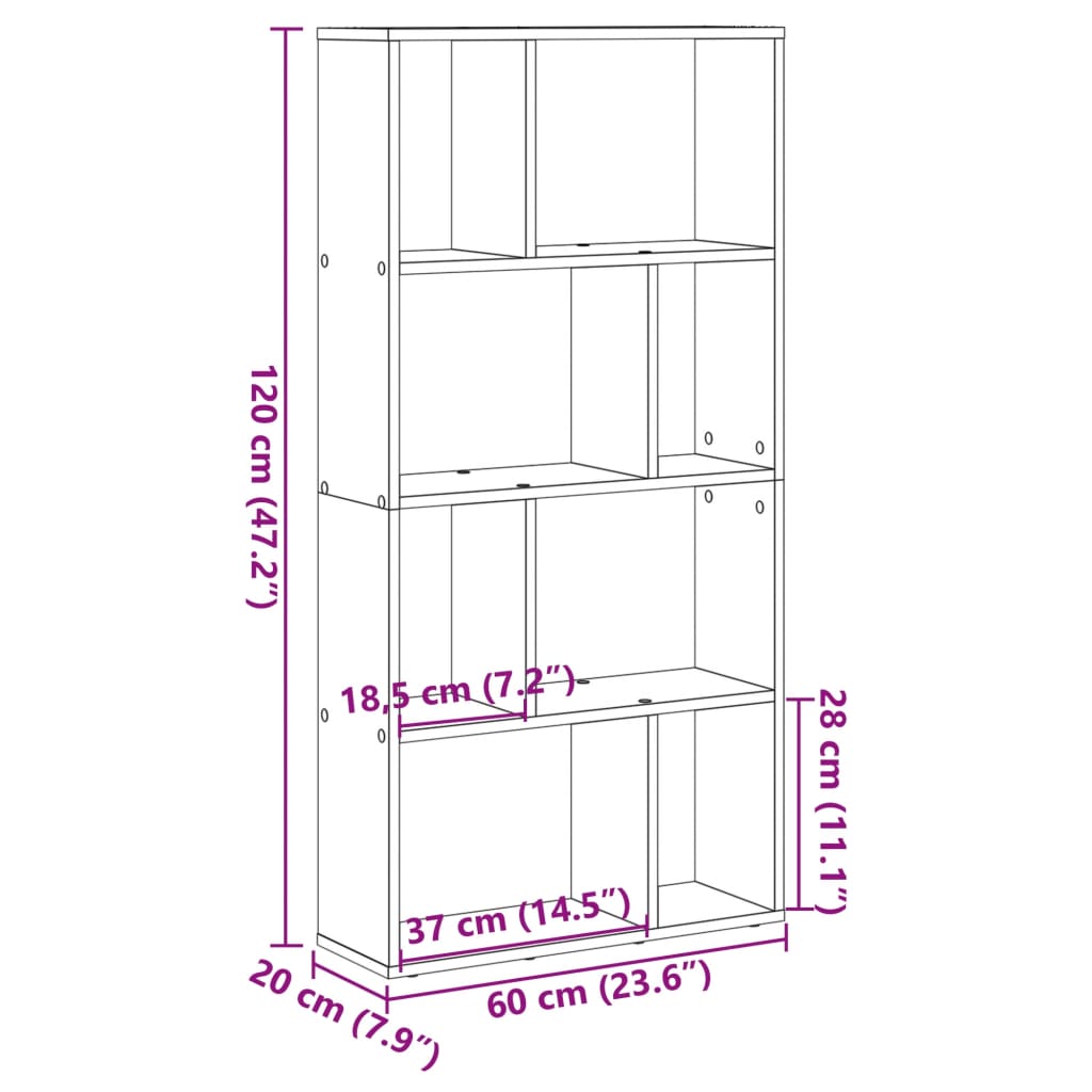 Bokhylla brun ek 60x20x120 cm