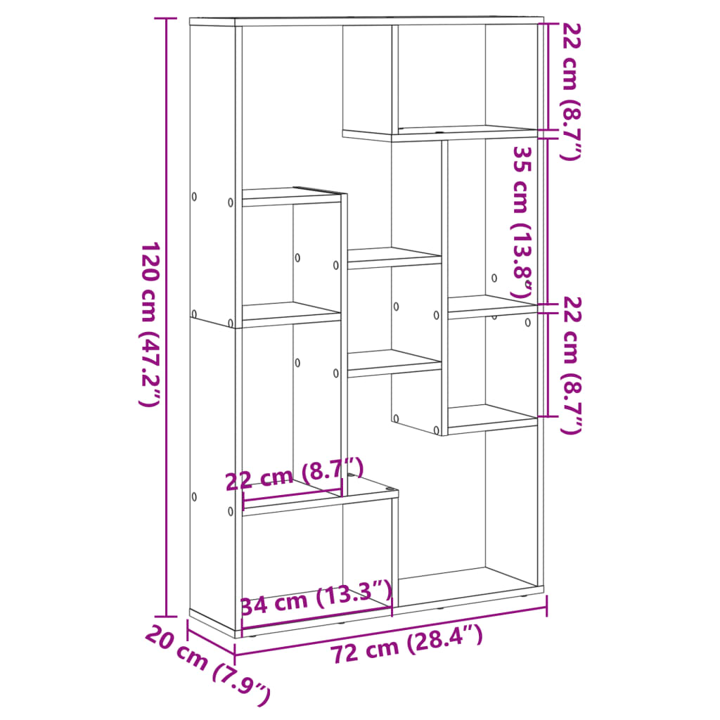 Kirjahylly ruskea tammi 72x20x120 cm