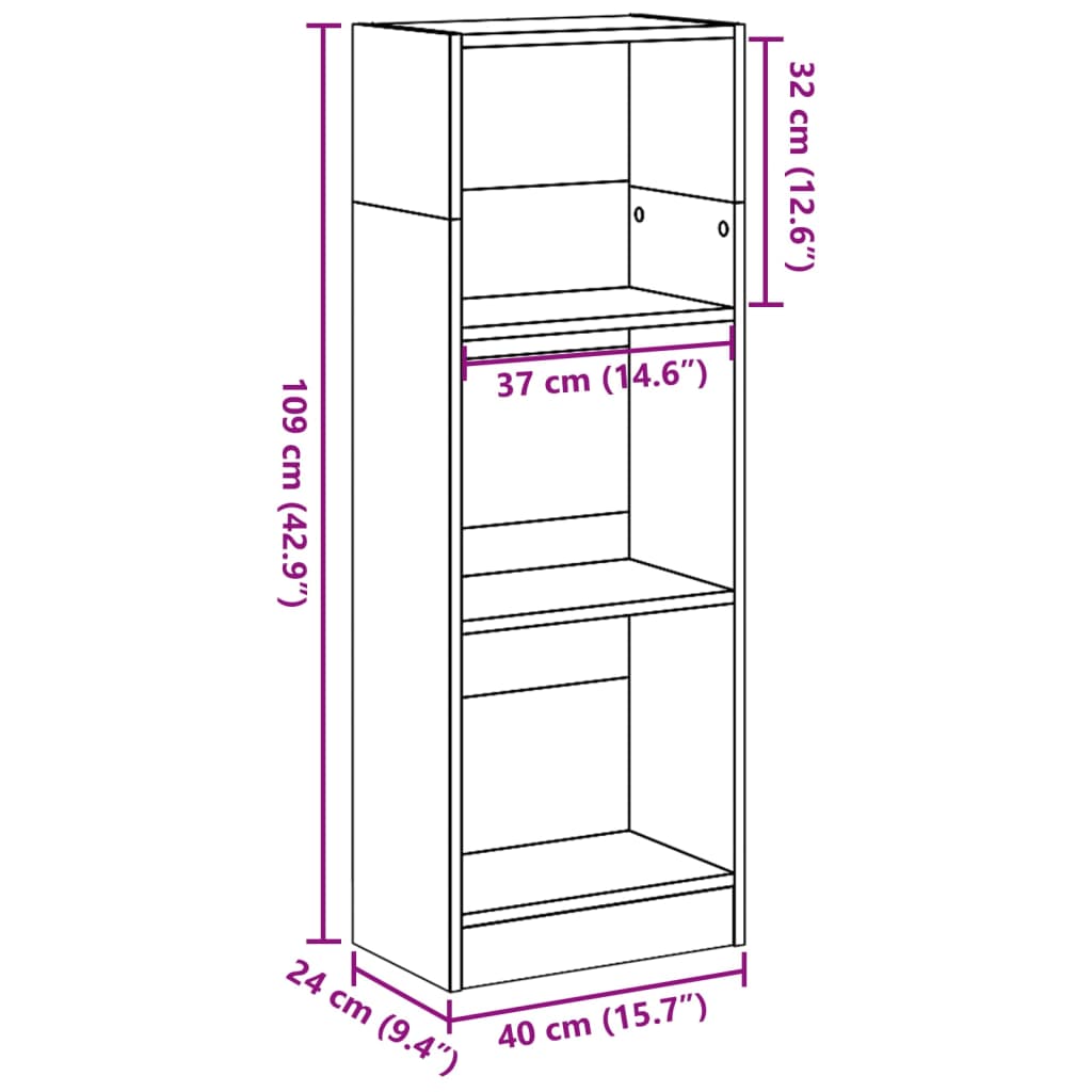 Valkoinen kirjahylly 40x24x109 cm puutavaraa