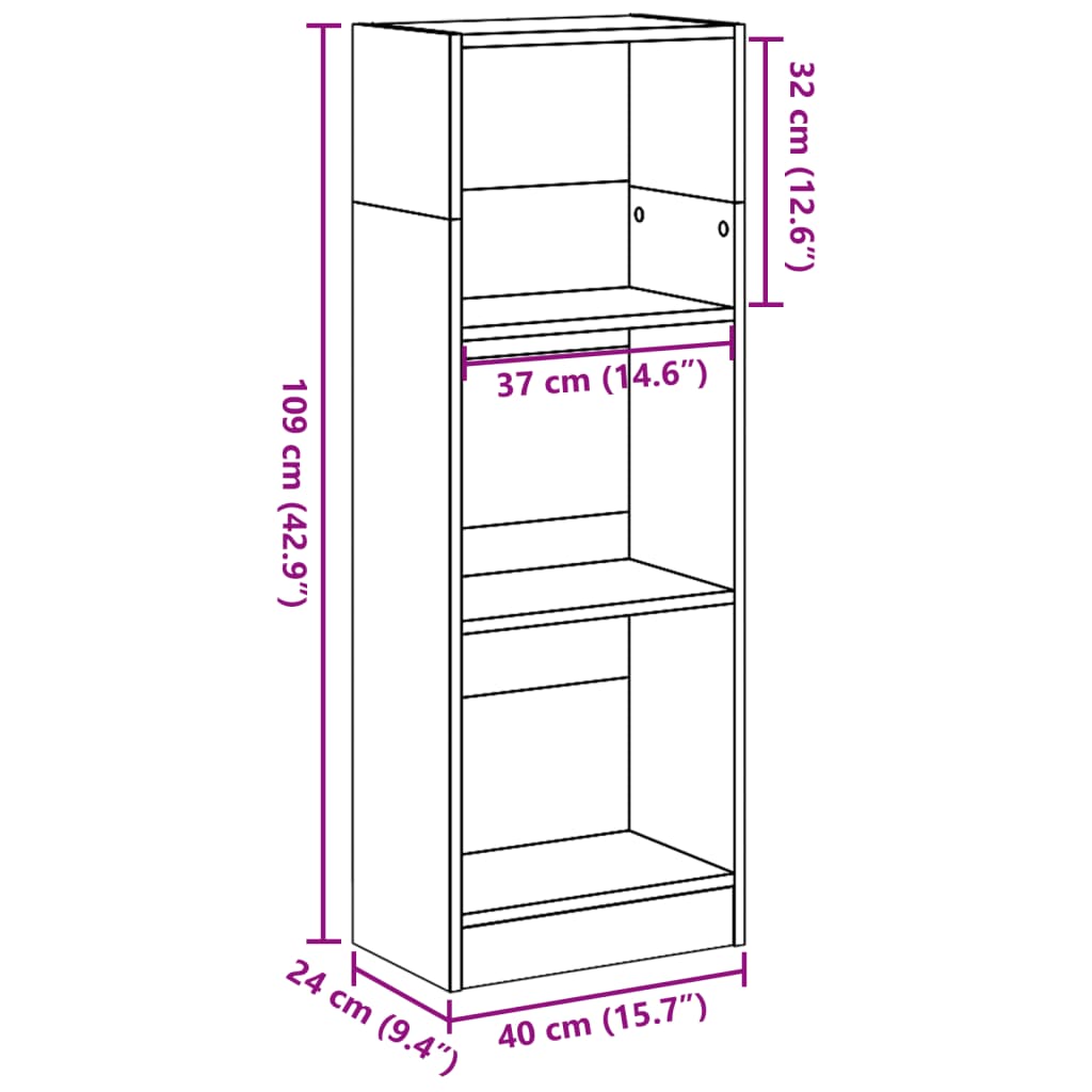 Kirjahylly betonin harmaa 40x24x109 cm tekninen puu