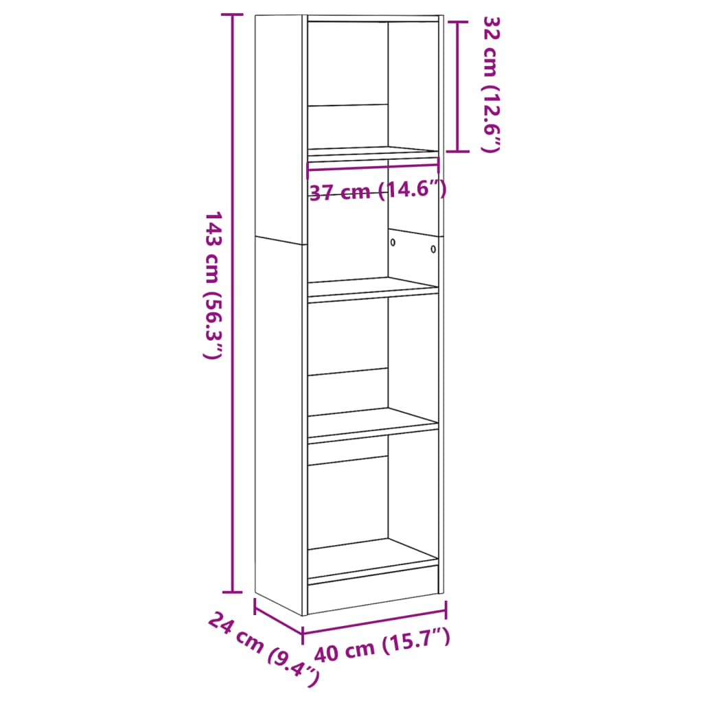 Kirjahylly betonin harmaa 40x24x143 cm