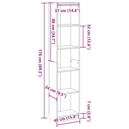 Kirjahylly tammi 40x24x176 cm teknistä puuta