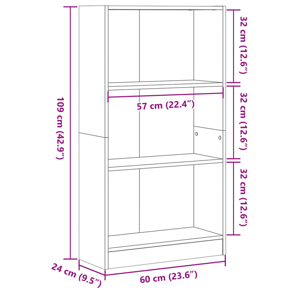 Valkoinen kirjahylly 60x24x109 cm