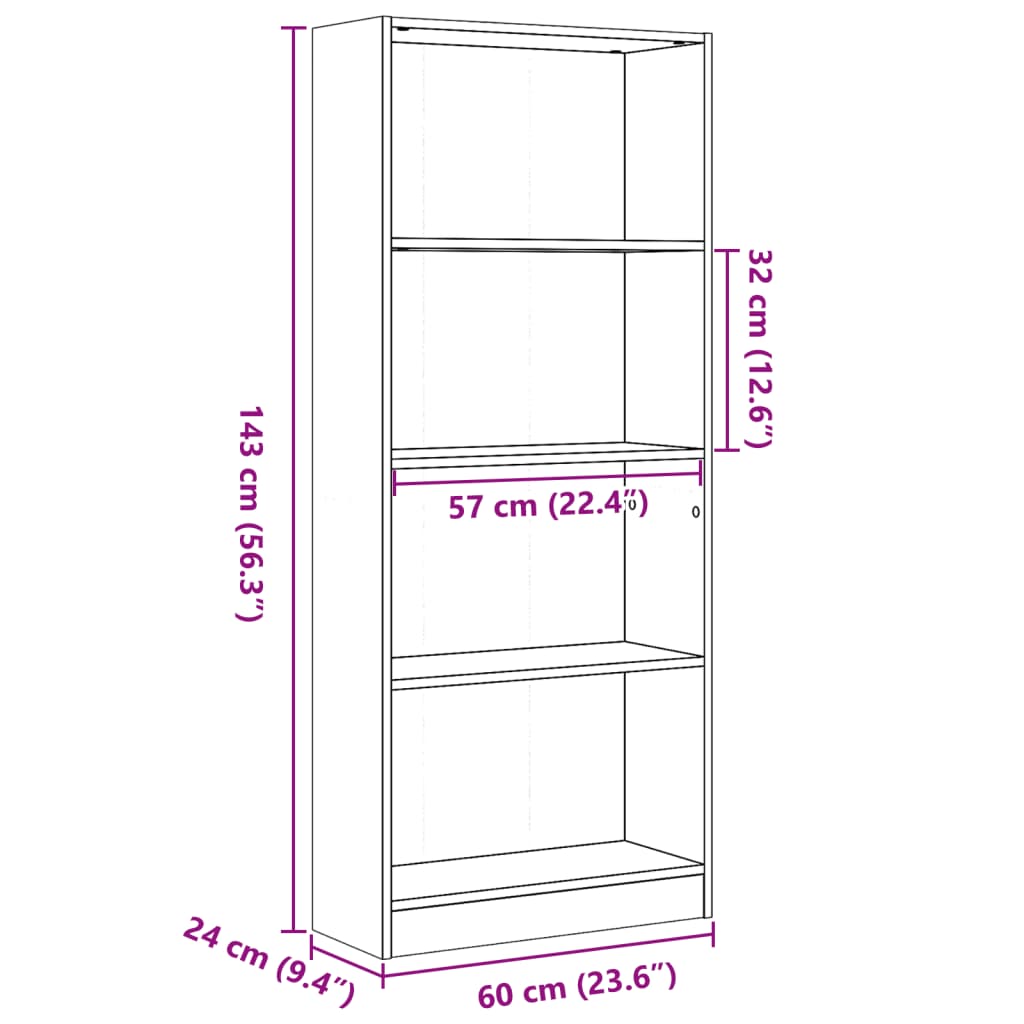 Kirjahylly musta 60x24x143 cm puutavaraa