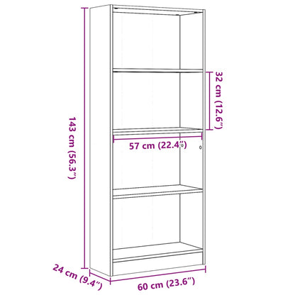 Bokhylla brun ek 60x24x143 cm