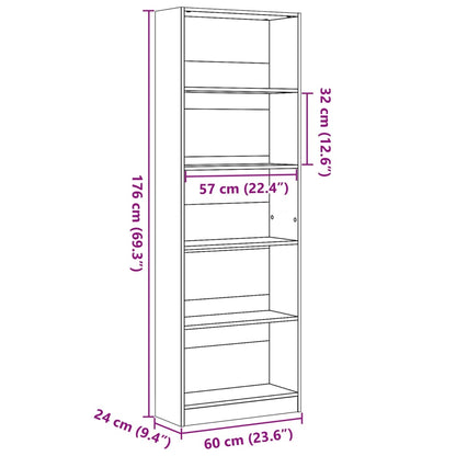 Kirjahylly betonin harmaa 60x24x176 cm