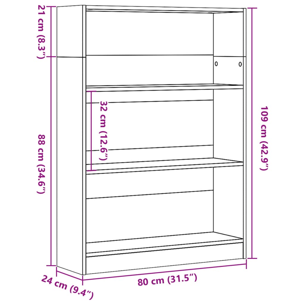 Valkoinen kirjahylly 80x24x109 cm puutavaraa