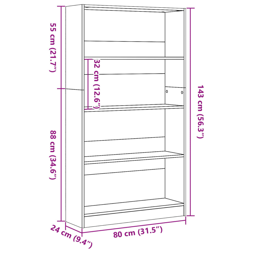 Sonoma tammi kirjahylly 80x24x143 cm