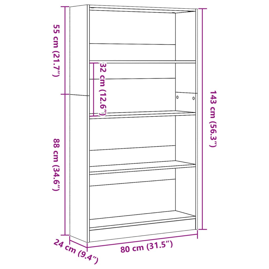 Kirjahylly ruskea tammi 80x24x143 cm