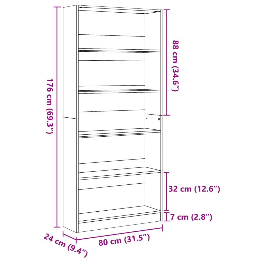 Kirjahylly tammi 80x24x176 cm teknistä puuta