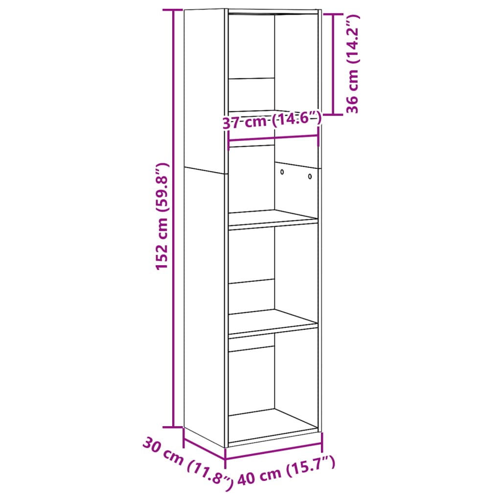 Kirjahylly betonin harmaa 40x30x152 cm tekninen puu