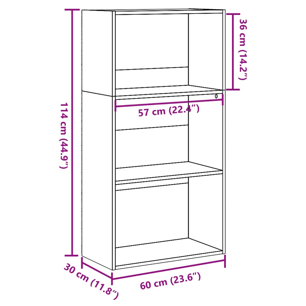 Valkoinen kirjahylly 60x30x114 cm puutavaraa