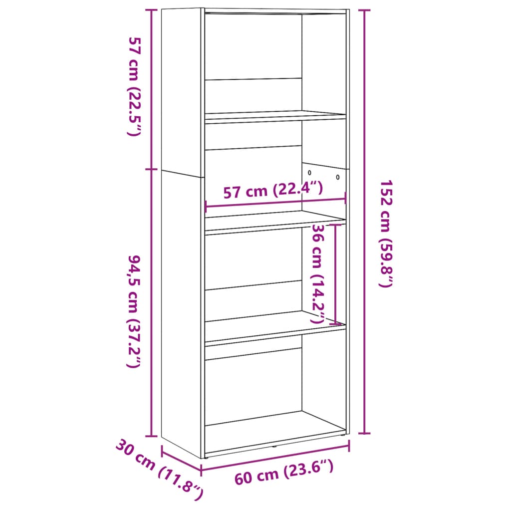 Kirjahylly betonin harmaa 60x30x152 cm