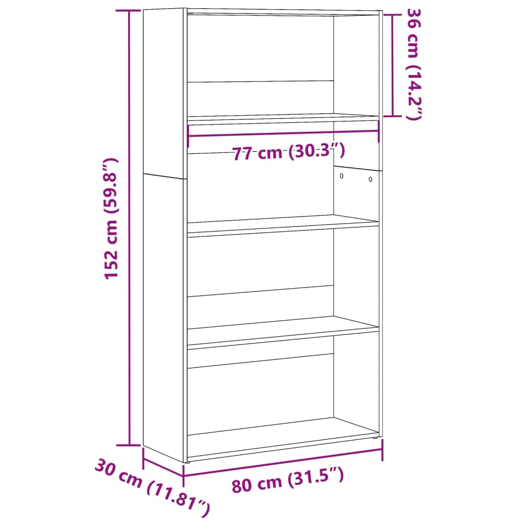 Kirjahylly betonin harmaa 80x30x152 cm