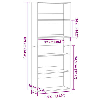 Kirjahylly tammi 80x30x189 cm teknistä puuta