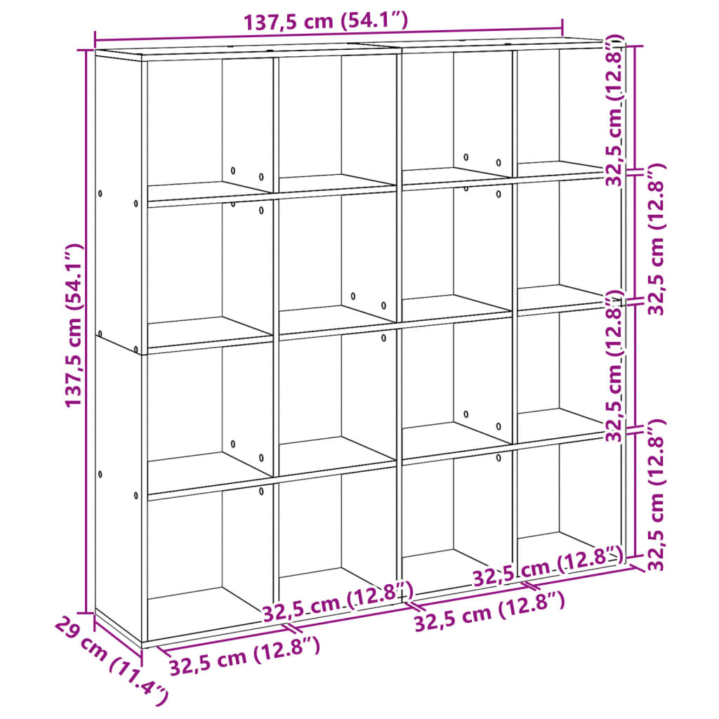 Bokhylla vit 137,5x29x137,5 cm