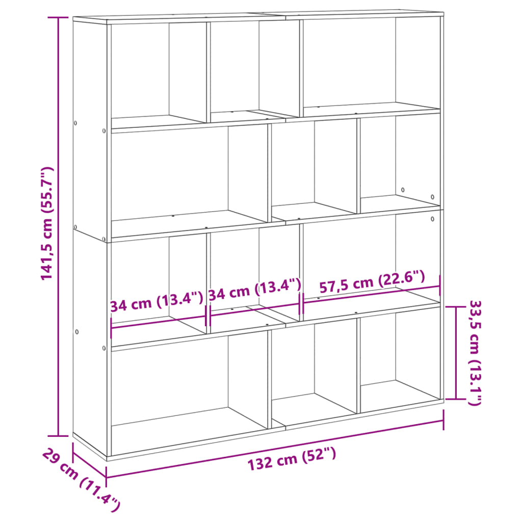 Kirjahylly betonin harmaa 132x29x141,5 cm