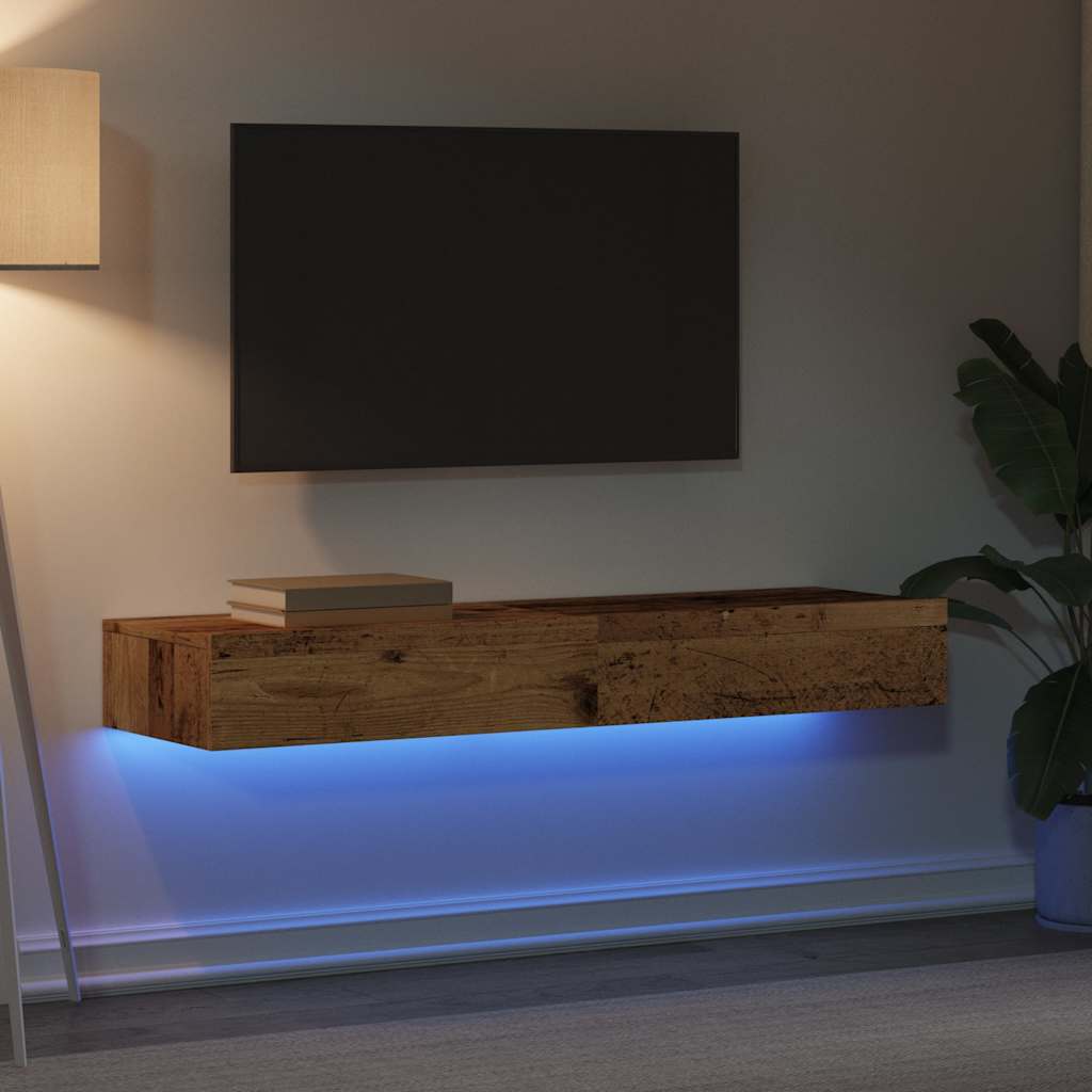 TV-möbel åldrat trä TV-bänk med LED-belysning 2 st 60x35x15,5 cm