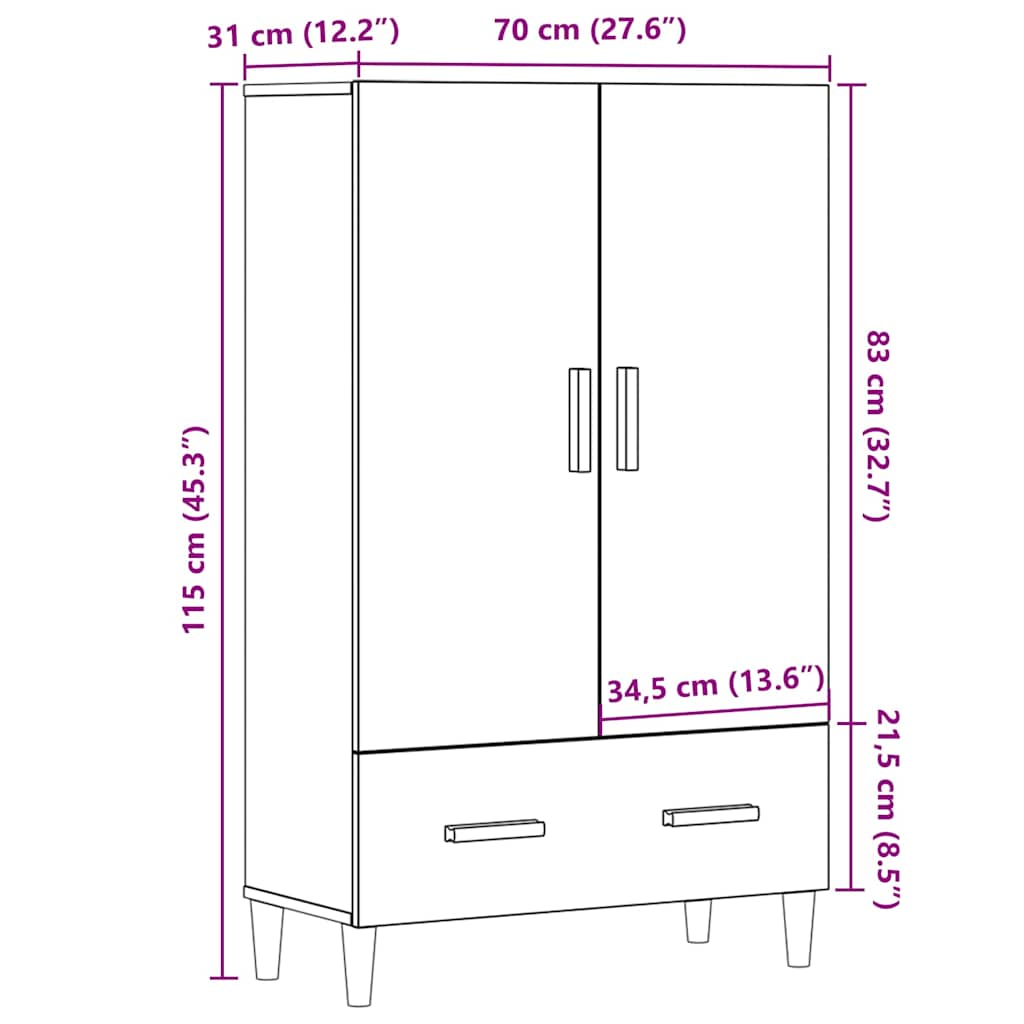 Högskåp artisan ek 70x31x115 cm konstruerat trä