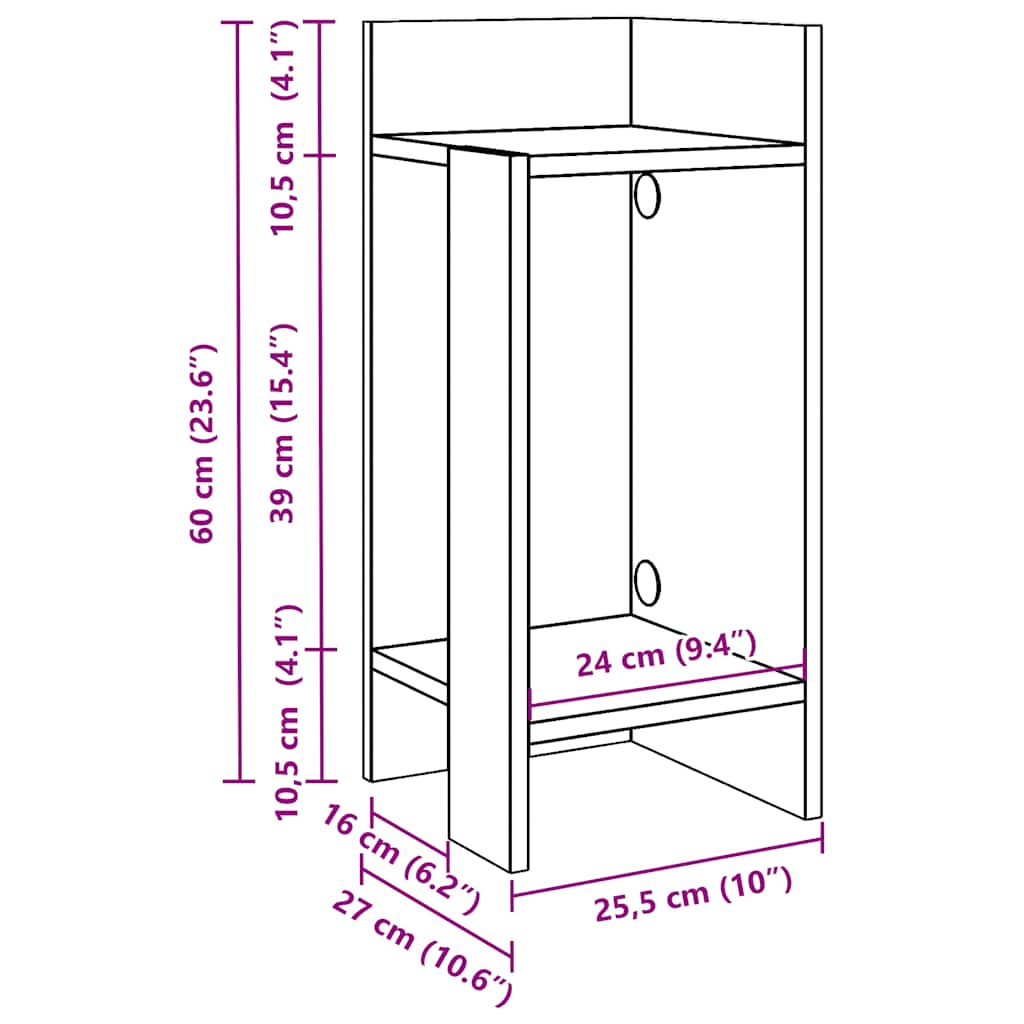 Sidobord vit med hylla 25,5x27x60 cm