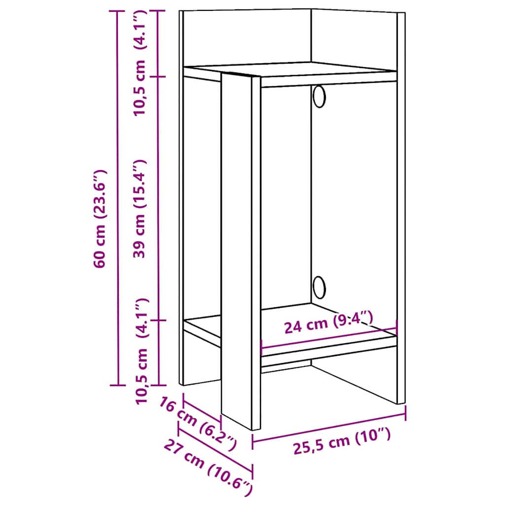 Sidobord 2 st med hylla vit 25,5x27x60 cm