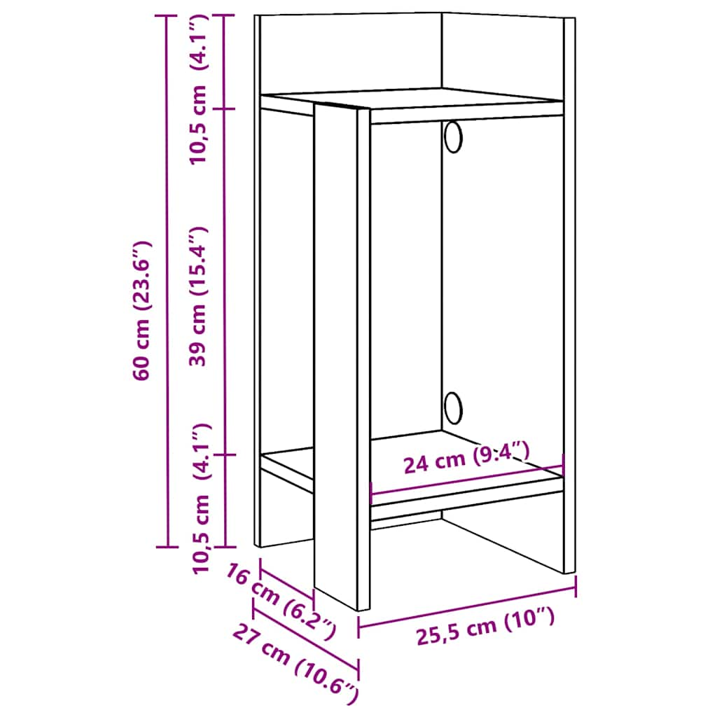 Sidobord 2 st med hylla betonggrå 25,5x27x60 cm