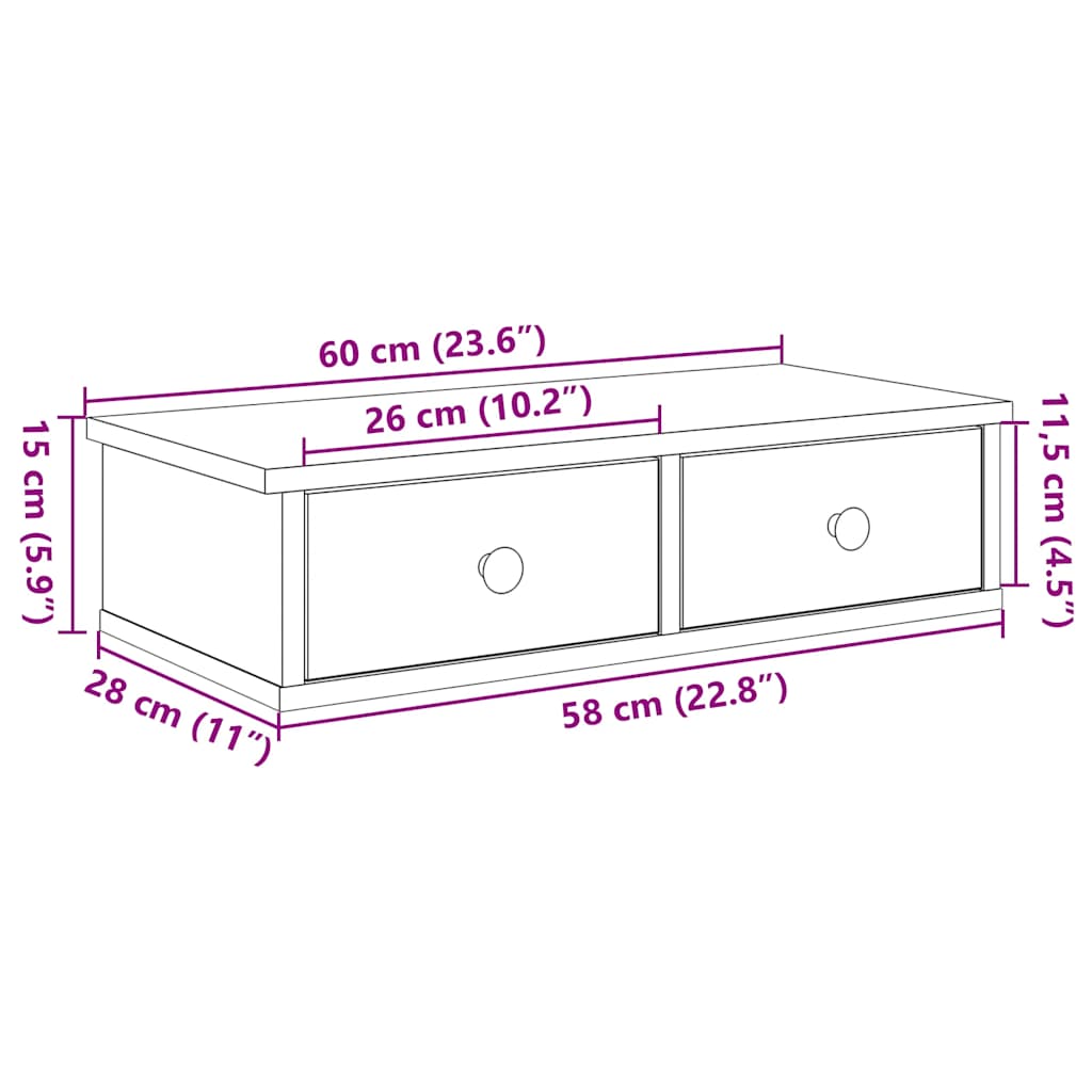 Vägghylla med lådor sonoma-ek 60x25x15 cm konstruerat trä