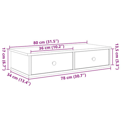 Vägghylla med lådor vit 80x31x17 cm konstruerat trä