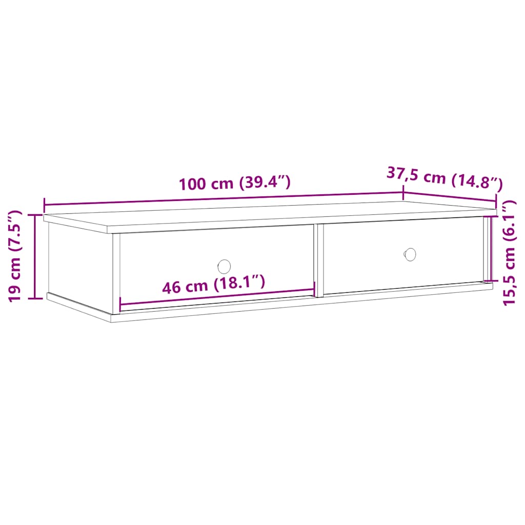 Vägghylla med lådor sonoma-ek 100x37,5x19 cm konstruerat trä