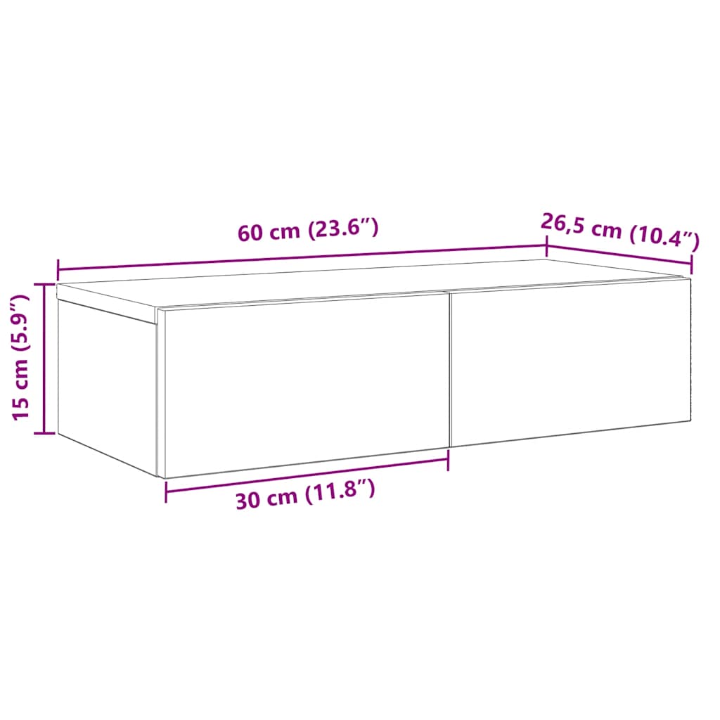 Vägghylla med lådor vit 60x26,5x15 cm konstruerat trä