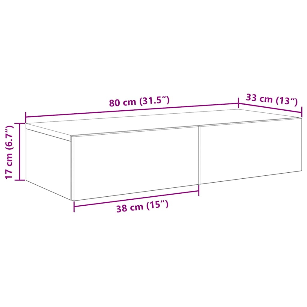 Vägghylla med lådor vit 80x33x17 cm konstruerat trä