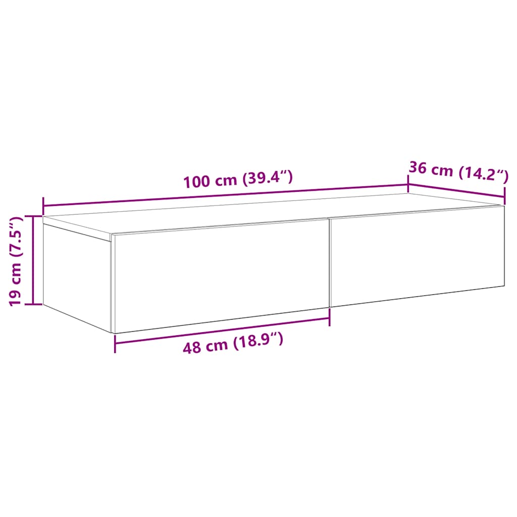 Vägghylla med lådor vit 100x36x19 cm konstruerat trä