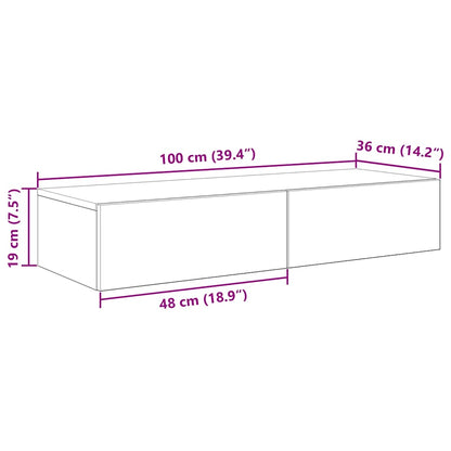 Vägghylla med lådor vit 100x36x19 cm konstruerat trä