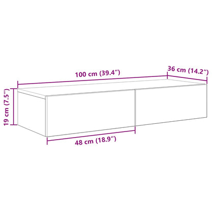 Vägghylla med lådor betonggrå 100x36x19 cm konstruerat trä