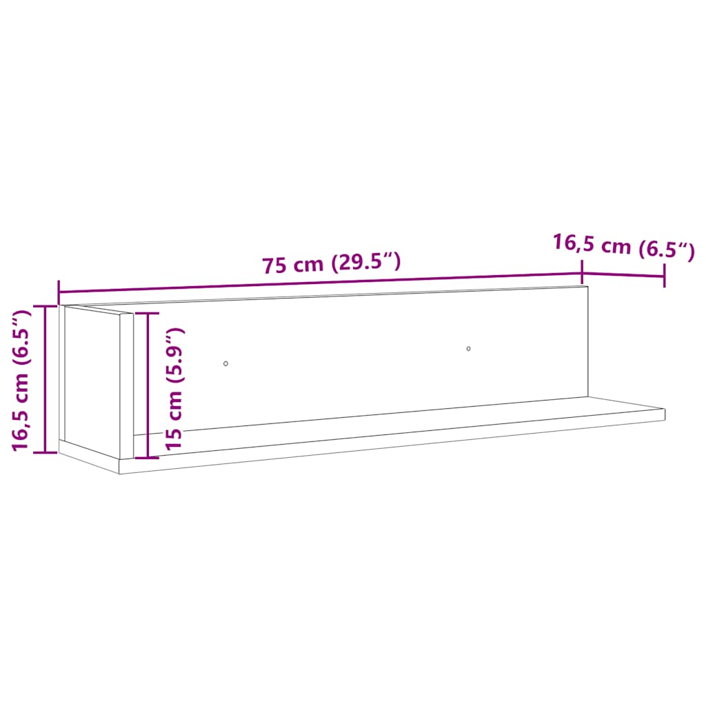 Vägghyllor 2 st vit 75x16,5x16,5 cm konstruerat trä