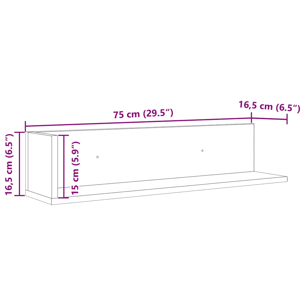 Vägghyllor 2 st sonoma-ek 75x16,5x16,5 cm konstruerat trä