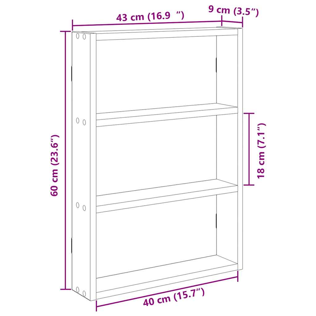 Vägghylla svart 43x9x60 cm konstruerat trä