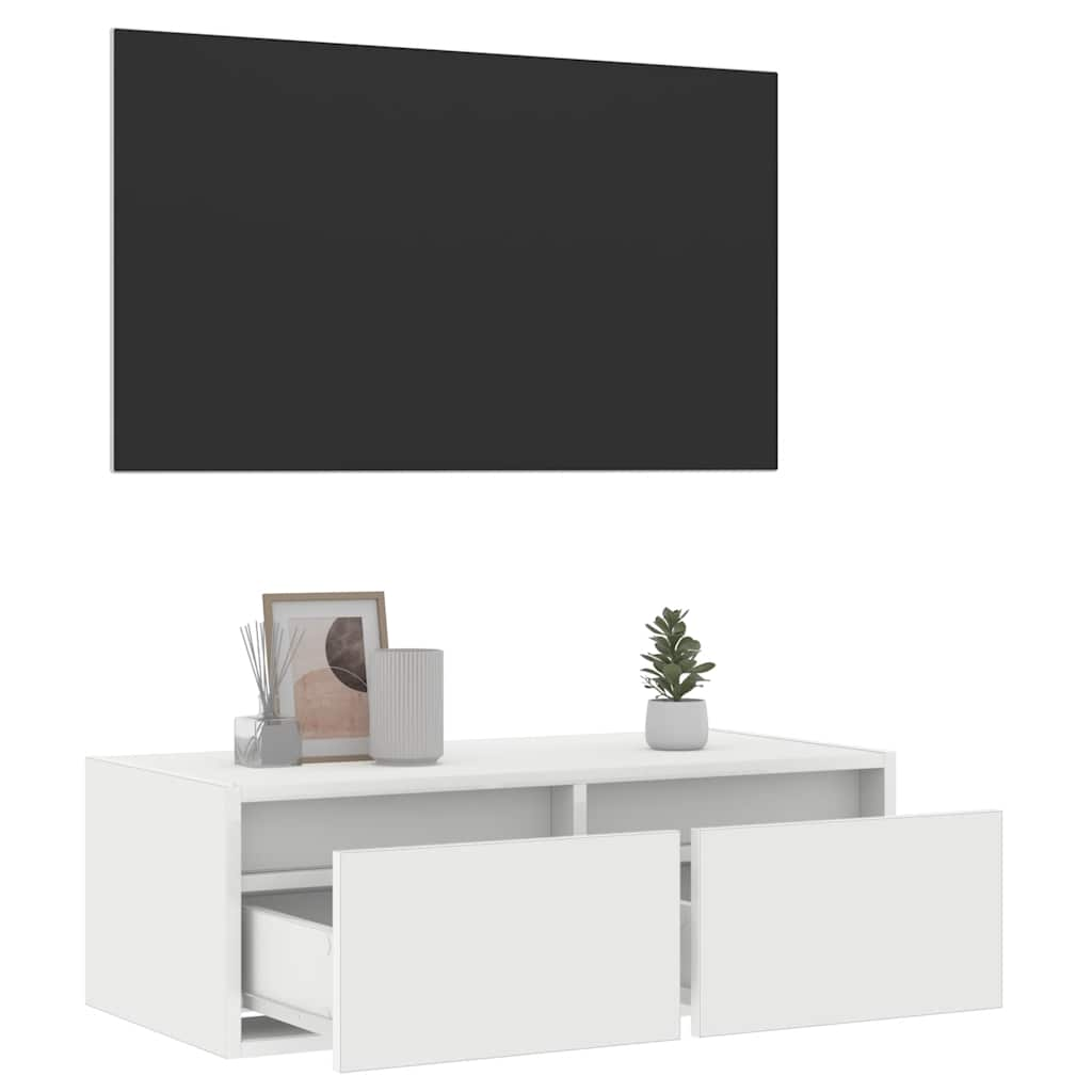 TV-möbel vit TV-bänk med LED-belysning 75x35,5x25 cm