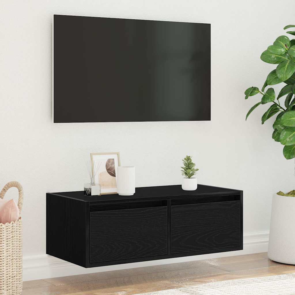 TV-möbel svart TV-bänk med LED-belysning 75x35,5x25 cm